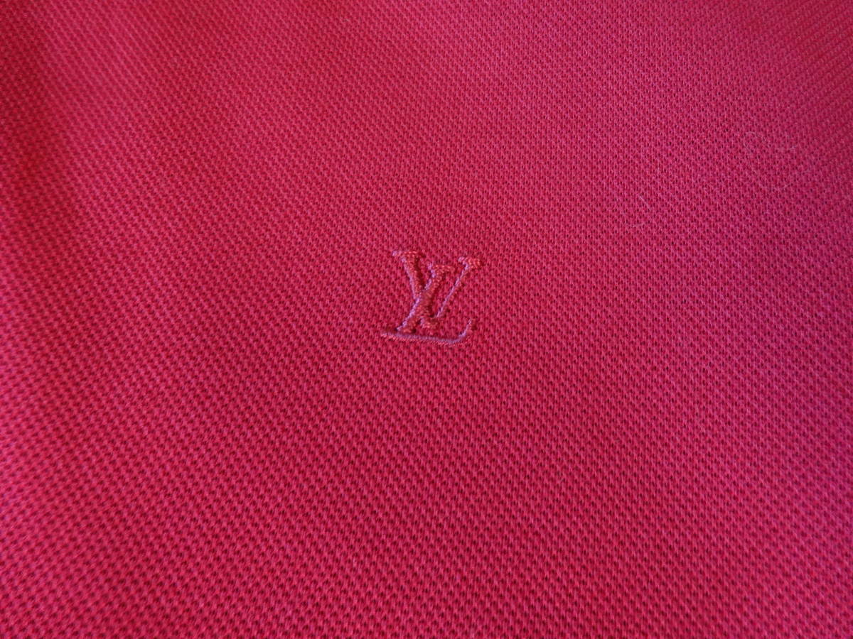 473-39ｐ　試着程度　国内正規品　ルイ・ヴィトン　ＬＶ刺繍　ポロシャツ　Ｌ　赤系_画像4