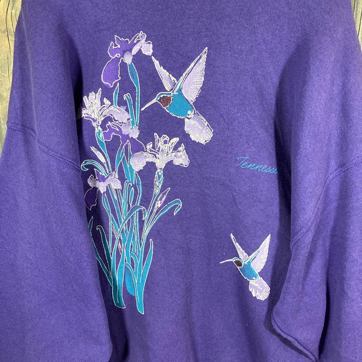 90s USA製 HANES 花柄 ボタニカル 紫 パープル アメリカ輸入/ビンテージ/スウェット/古着/古着卸_画像5