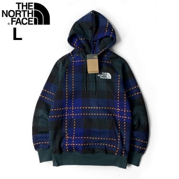 1円～!売切!【正規新品】THE NORTH FACE◆W HOLIDAY HOODIE パーカー US限定 ロゴ刺繍 上質 裏起毛 キャンプ(L)青 緑 チェック柄 181130-35_画像3