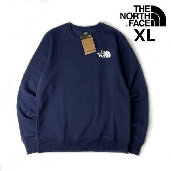 1円～!売切!【正規新品】THE NORTH FACE◆U LOGO PULLOVER CREW トレーナー スウェット US限定 裏起毛 男女兼用 ロゴ入り(XL)紺181130-B-18_画像1