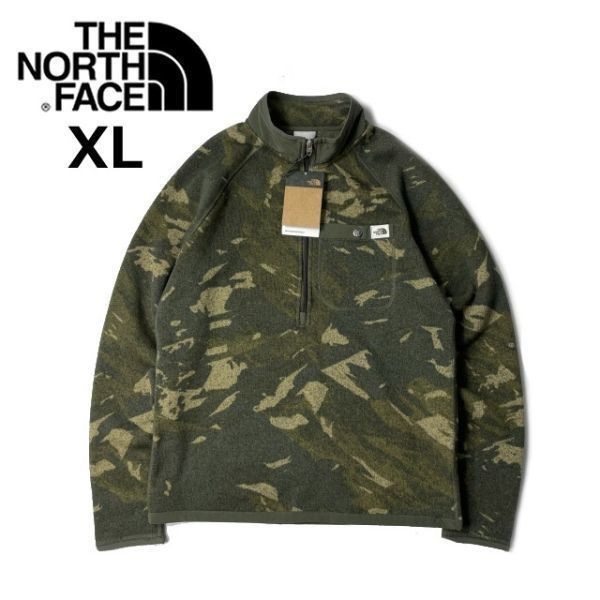 1円～!売切!【正規新品】THE NORTH FACE PRINT GORDON LYONS 1/4ZIP フリース プルオーバー US 登山 厚手ニット(XL)カーキ 迷彩柄181024-40_画像2