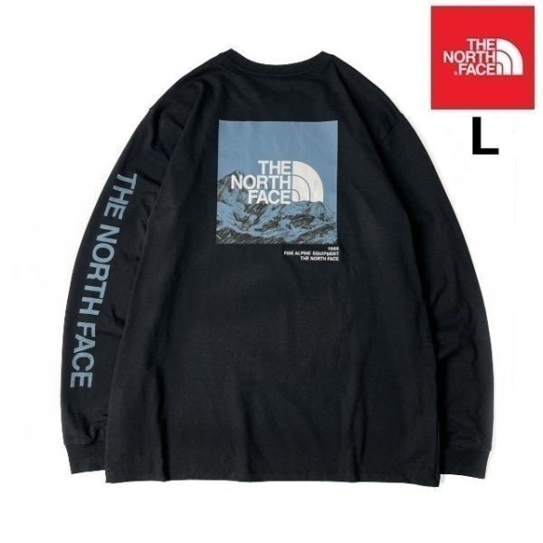 1円～!売切!【正規新品】THE NORTH FACE◆L/S LOGO PLAY 長袖 Tシャツ ロンT US限定 袖ロゴ ヒマラヤ 落描き風 グラフィック(L)黒180902-20_画像1