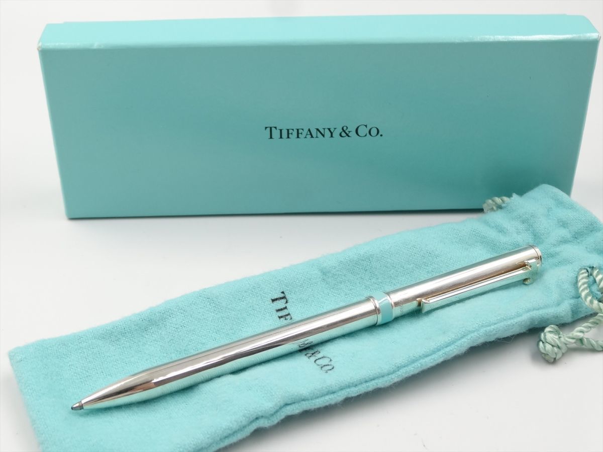 14887d TIFFANY＆Co. ティファニー ボールペン Tクリップ ツイスト式 ブルー スターリングシルバー 925 文房具 筆記用具_画像1