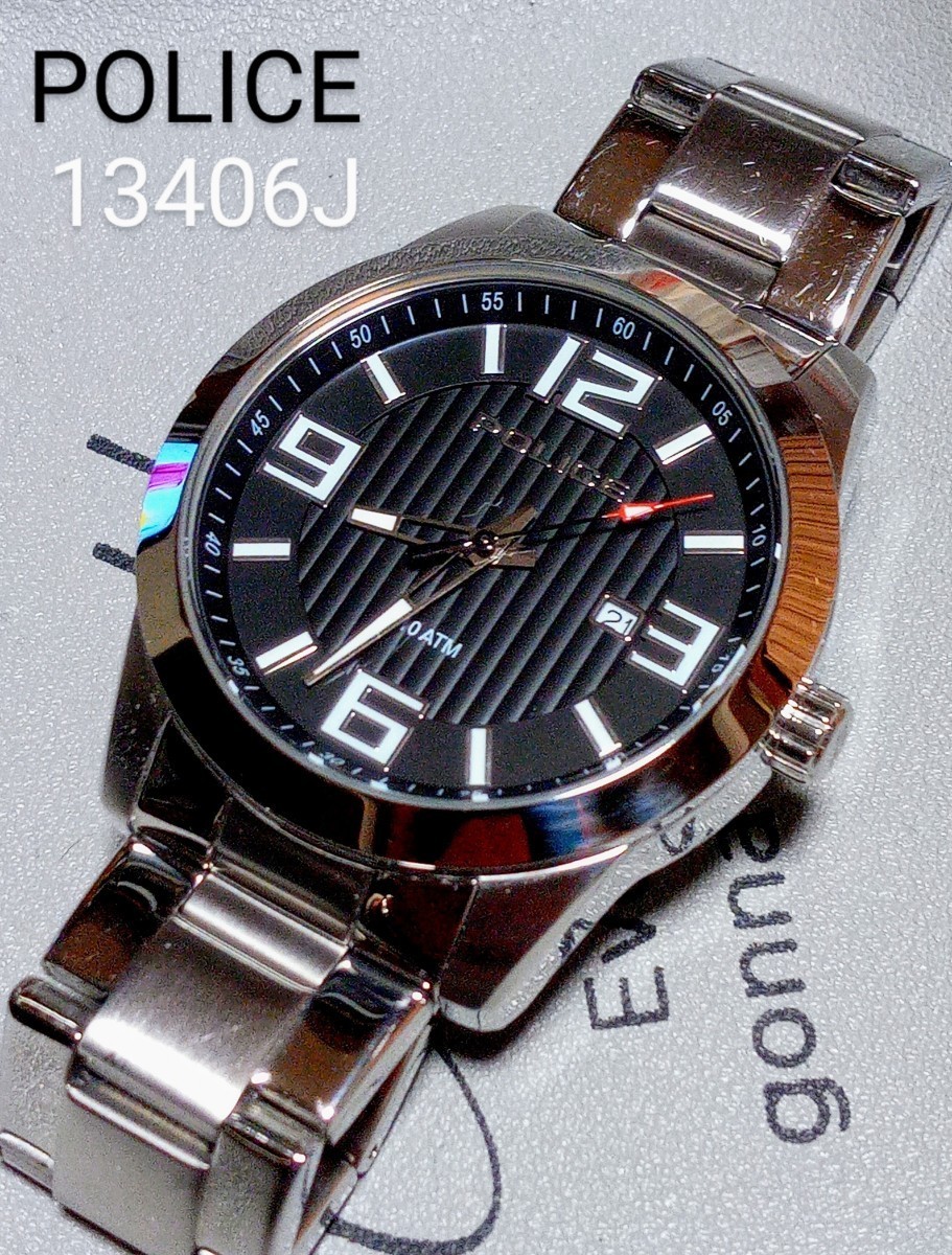 イタリア　ポリス腕時計《ネコポス配送》POLICE　13406J　10ATM　アナログデイ　　シンプルで大きな文字　圧倒的存在感_画像1