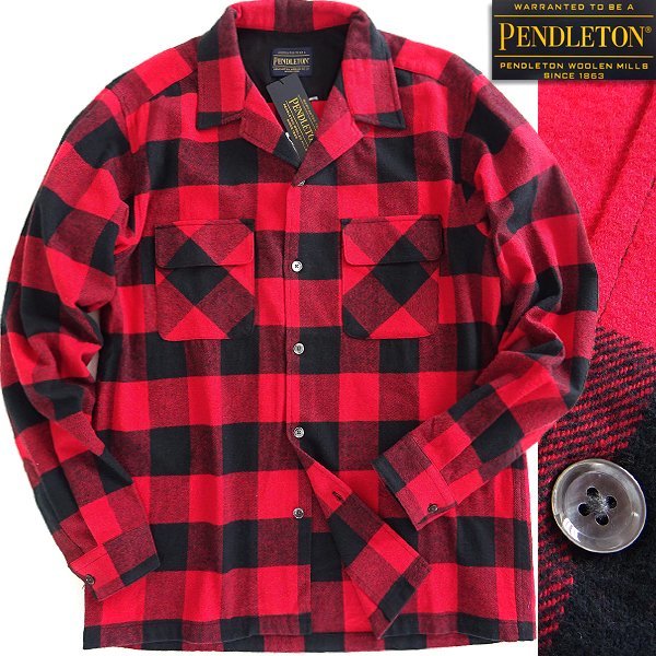 新品 ペンドルトン バッファローチェック フランネル シャツ M 赤 黒 【I51551】 PENDLETON 秋冬 メンズ ネルシャツ オープンカラー_画像1