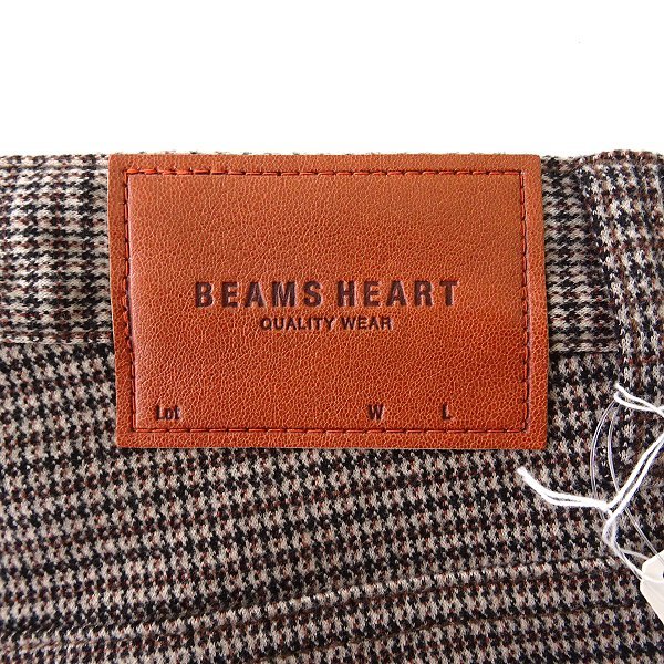 新品 ビームス ガンクラブチェック ストレッチ スキニー パンツ M 茶 【P24085】 BEAMS HEART レザーパッチ 秋冬 メンズ テーパード 羊革_画像8