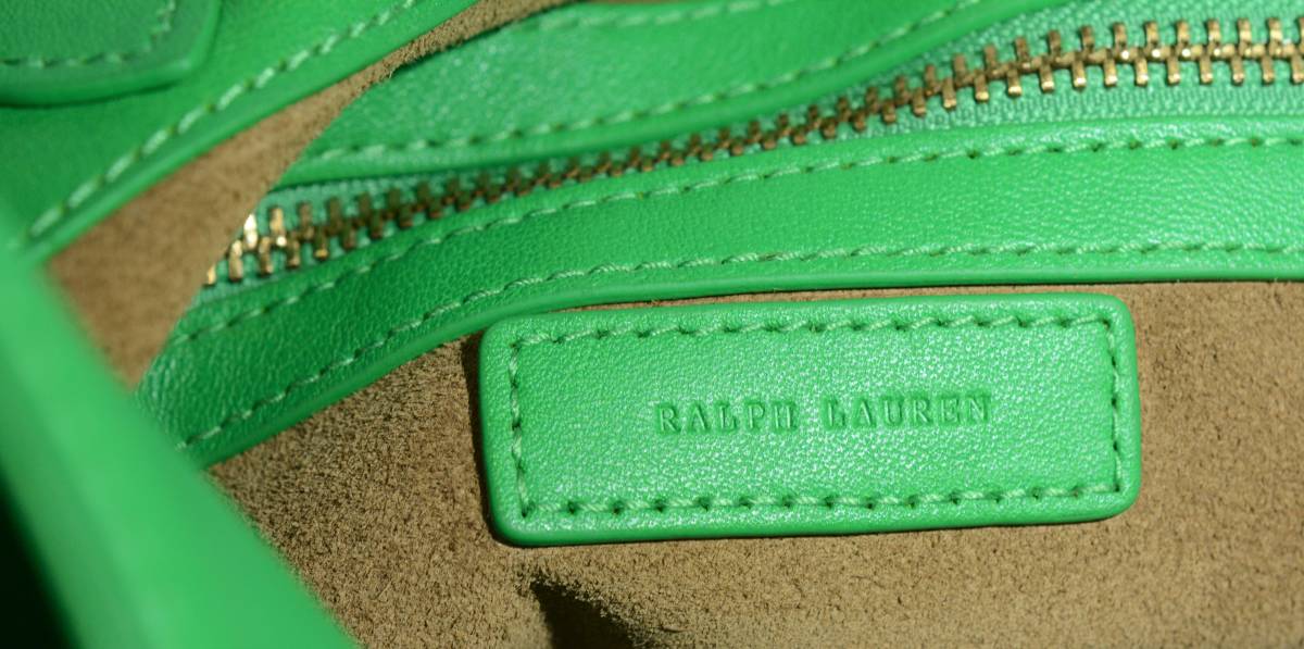 ポロ ラルフローレン パープルレーベル　極上レザーバッグ　ＲＬ 本物　緑　グリーン　トート　ネームタグ付き_画像9