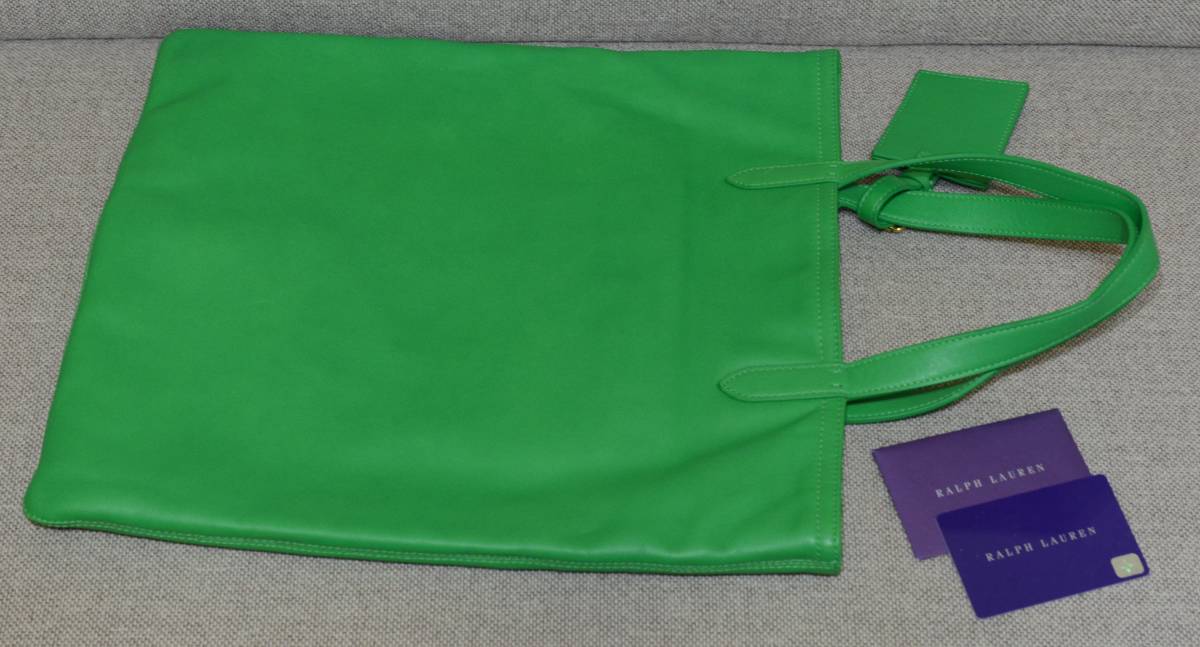 ポロ ラルフローレン パープルレーベル　極上レザーバッグ　ＲＬ 本物　緑　グリーン　トート　ネームタグ付き_画像6