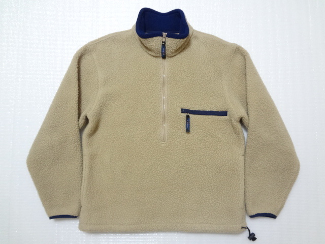 美品 80s～90s USAアメリカ製 L.L.Beanエルエルビーン ハーフジップ ボアフリースジャケット ベージュ Sサイズ 古着 ヴィンテージ