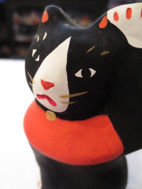 【壽】作家作品　招き猫（黒）　在銘「ひ」　郷土玩具　民芸品　黒猫　_画像7