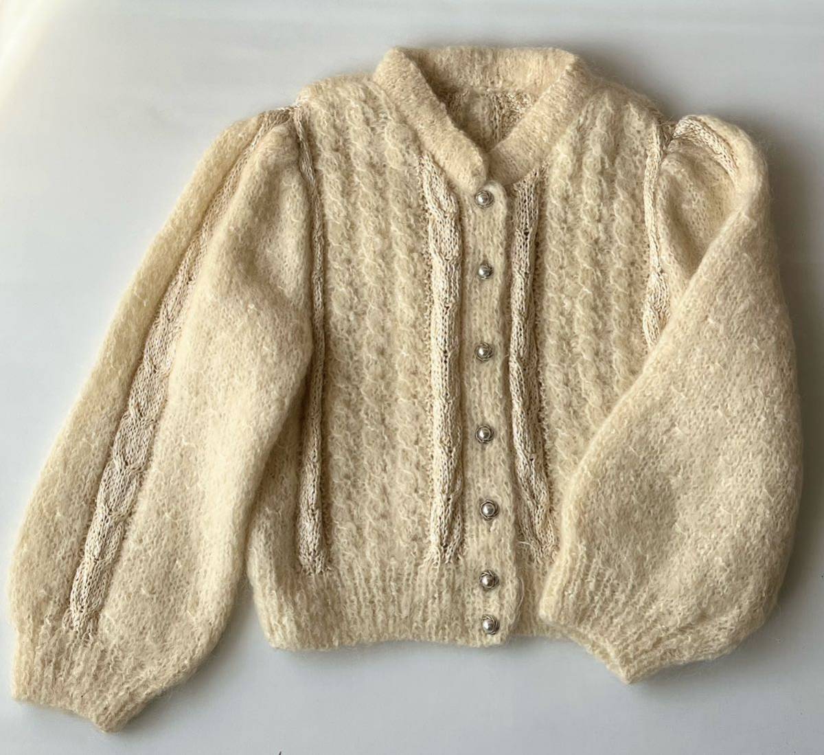 ヴィンテージ * フランスの美しいモヘアハンドニットカーディガン vintage knit cardigan France_画像1