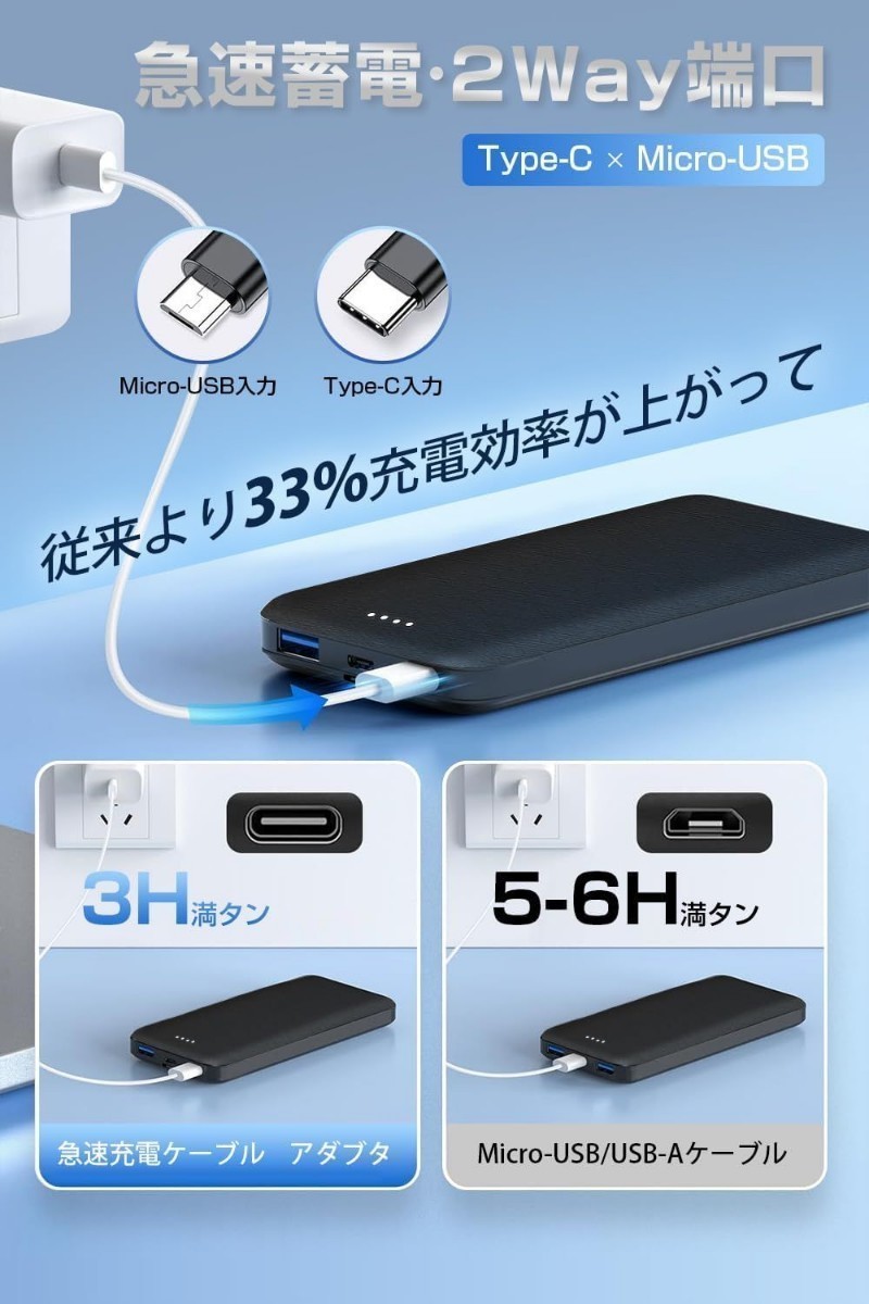 モバイルバッテリー 人気新登場 超軽量 超薄型 大容量 軽量 12000mAh 極薄モデル_画像3