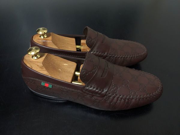 極美品 使用僅か グッチ7.5 GUCCI GGモノグラム ドライビングスリッポン ローファー 8098_画像7