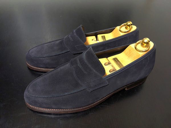 極美品 使用回数少 クロケット＆ジョーンズ 8E CROCKETT&JONES 「RICHMOND」 コインローファー 濃紺 箱付 8094_画像6