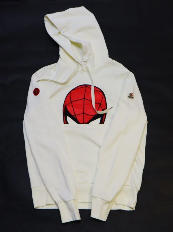 国内正規品 MONCLER Spider-Man Motif Hoodie モンクレール×スパイダーマン スウェットパーカー フーディー アイボリー L S-10_画像4