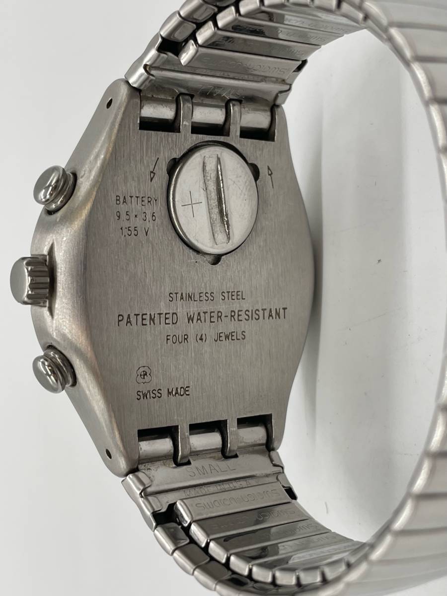 S3569 Irony Chrono Swatch スウォッチ 腕時計 AG1996 アイロニークロノ クロノグラフ アナログ シルバーカラー 伸縮ベルト_画像4