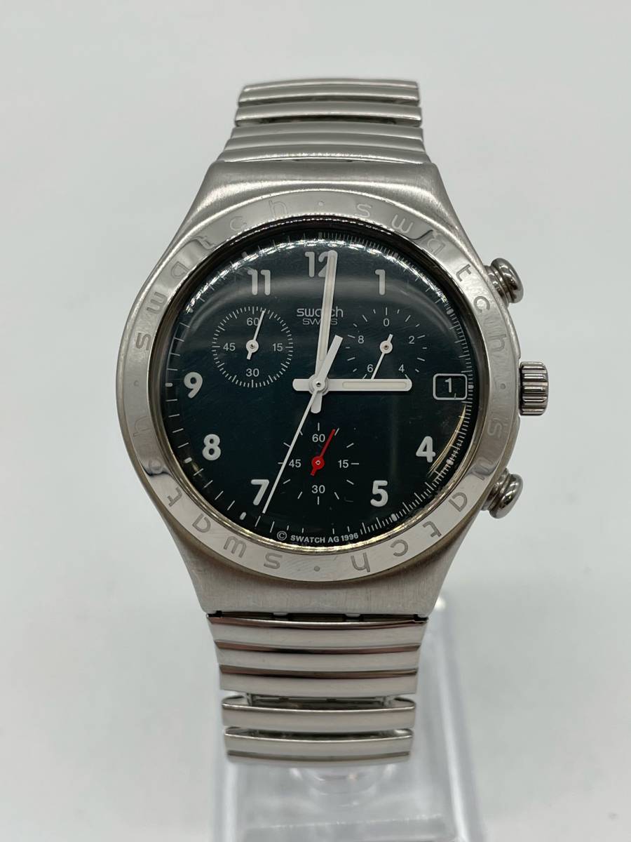 S3569 Irony Chrono Swatch スウォッチ 腕時計 AG1996 アイロニークロノ クロノグラフ アナログ シルバーカラー 伸縮ベルト_画像1
