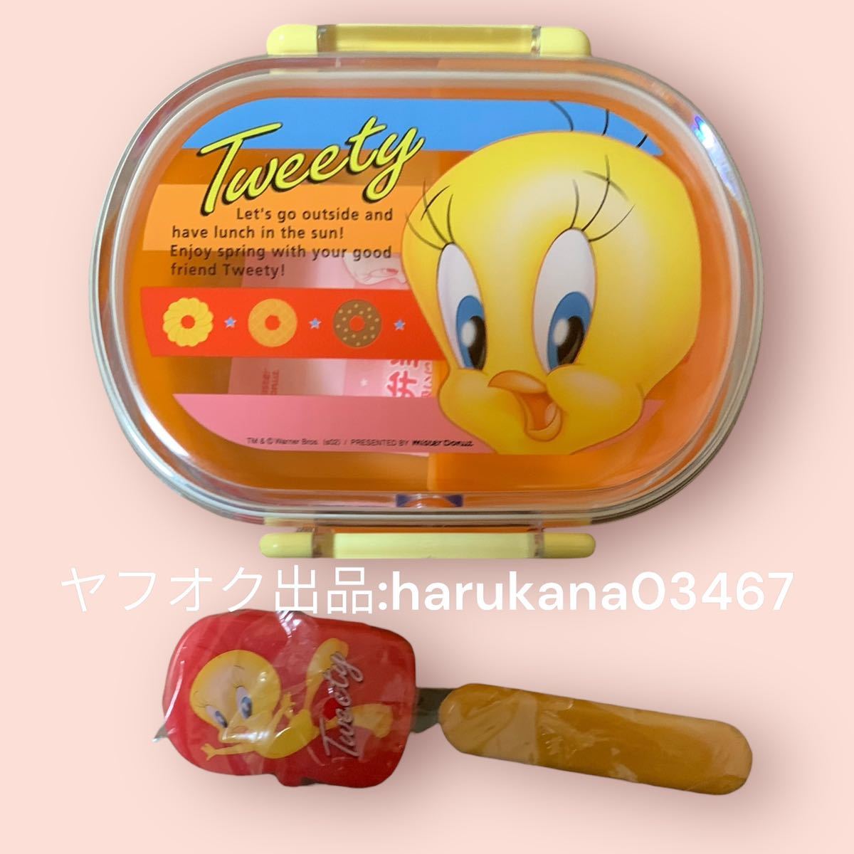 未使用 まとめ 当時物　 TWEETY トゥイーティー　 ランチボックス ケース 弁当箱/フォーク/箸/ミニバッグ/タオル/ハンカチ　Looney Tunes_画像2