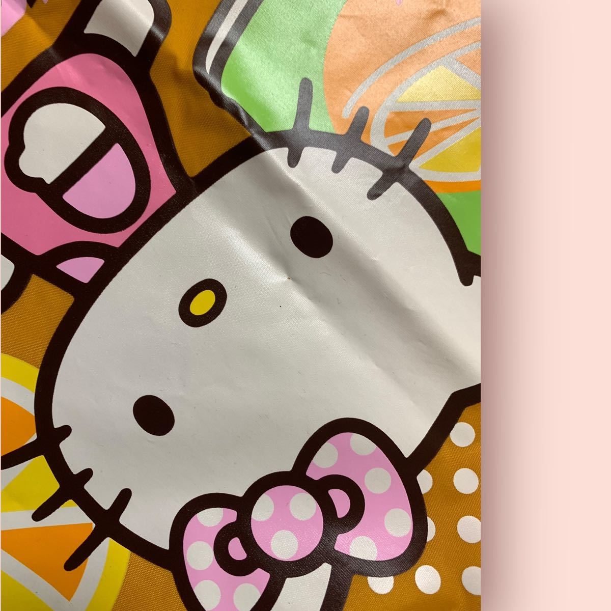 未使用 当時物　Hello Kitty ハローキティ ナイロン巾着袋　黒 ハート ＆ ナップサック　オレンジ タグ付き　サンリオ 2004 2006年 グッズ_画像7