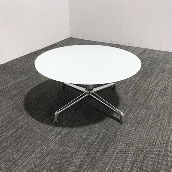  low table W760 D760 H390 glass tabletop mi-ting table stylish core less steelcase steel case white used TL-863418B