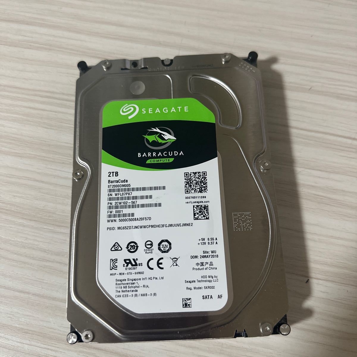 X505:（動作保証/使用0時間）Seagate BarraCuda ST2000DM005-2CW102 2TB 3.5インチHDD 2000GB_画像1