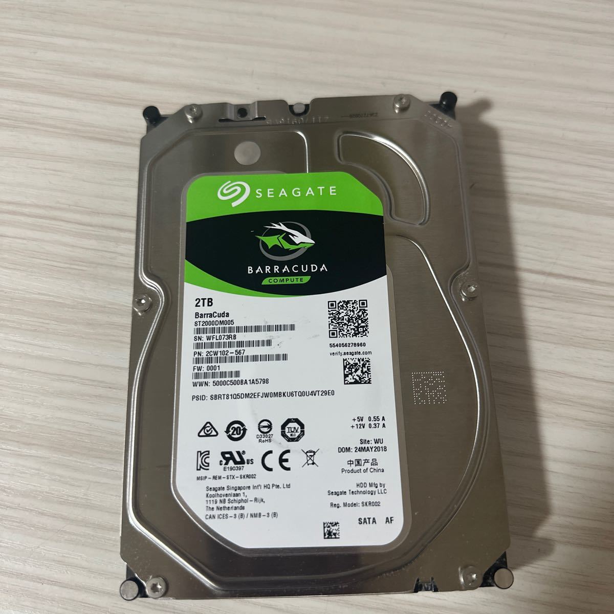 X506:（動作保証/使用0時間）Seagate BarraCuda ST2000DM005-2CW102 2TB 3.5インチHDD 2000GB_画像1