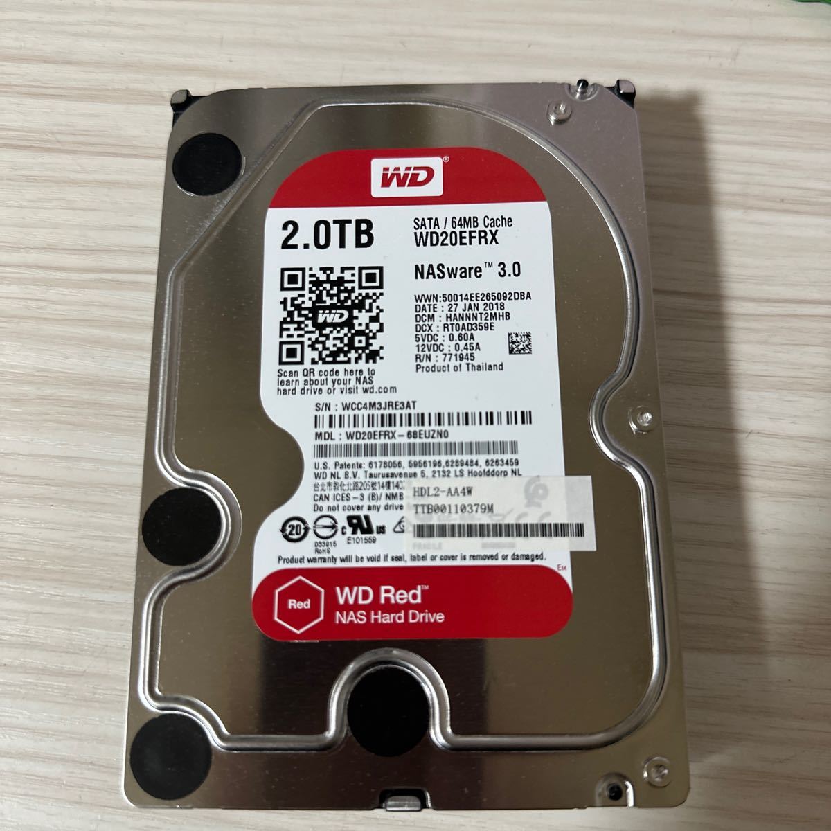 X505:【動作保証/使用0時間/AVコマンド対応】WDC WD20EFRX 3.5インチHDD SATA 2TB 2000GB_画像1