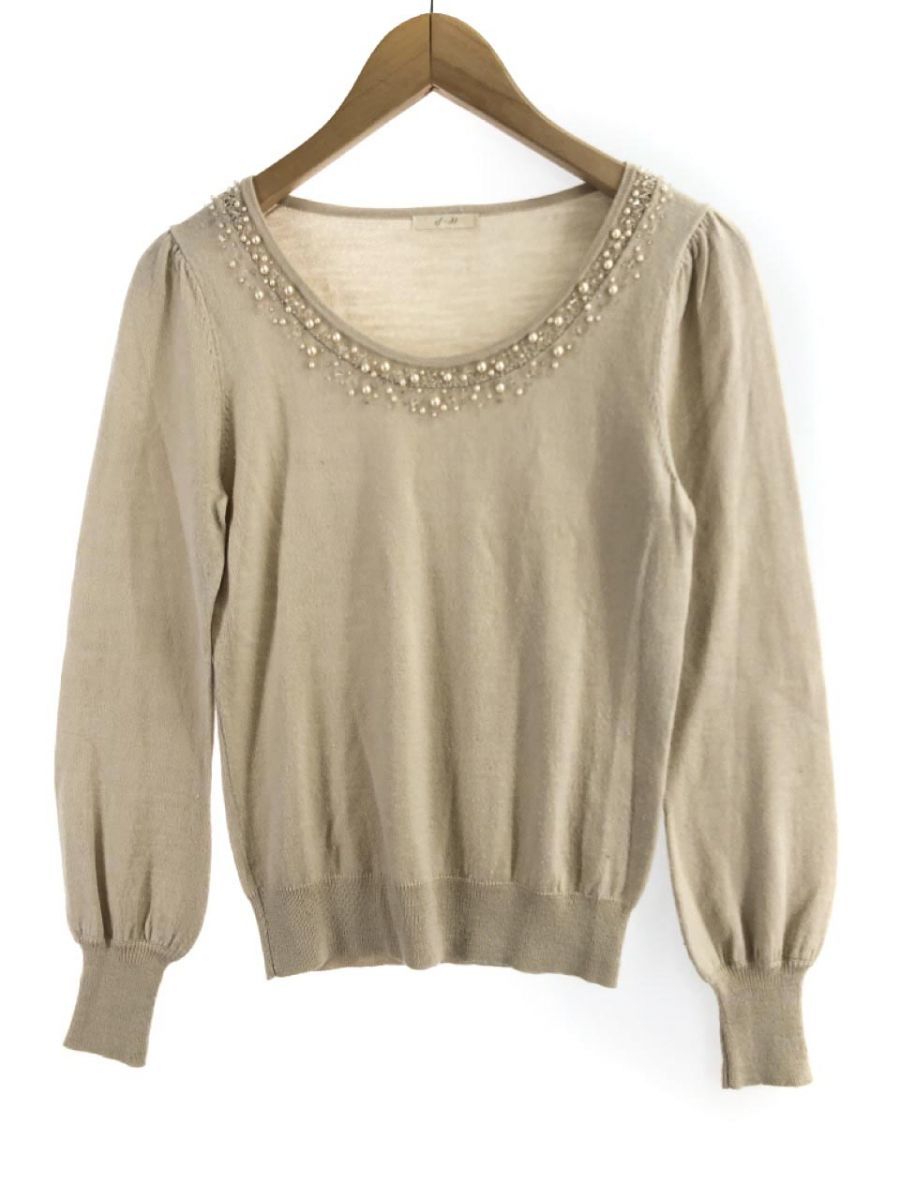 ef-de ef-de wool . beads . knitted sweater size9/ beige *# * eaa9 lady's * eab5 lady's 