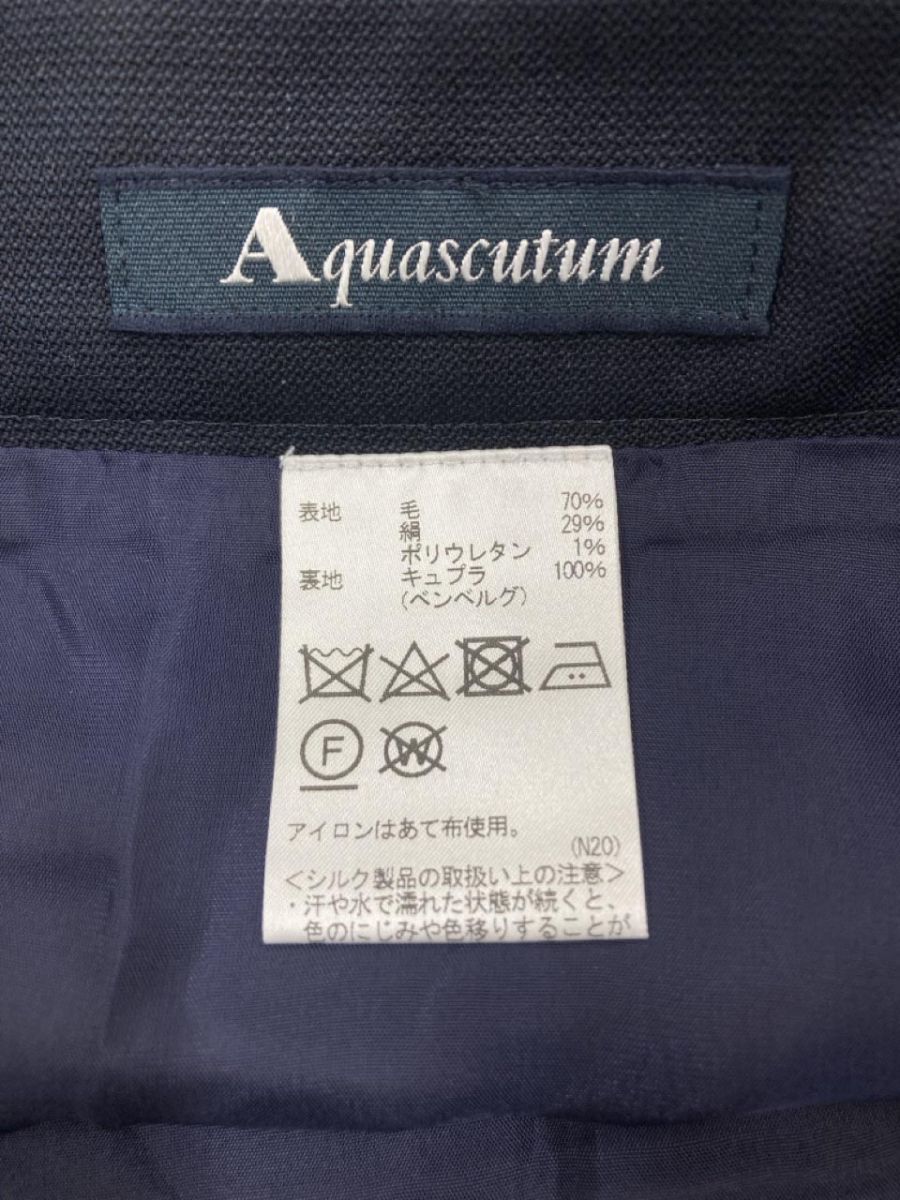 Aquascutum アクアスキュータム ウール混 Aライン 台形 スカート size10/紺 ■■ ☆ eab5 レディース_画像5