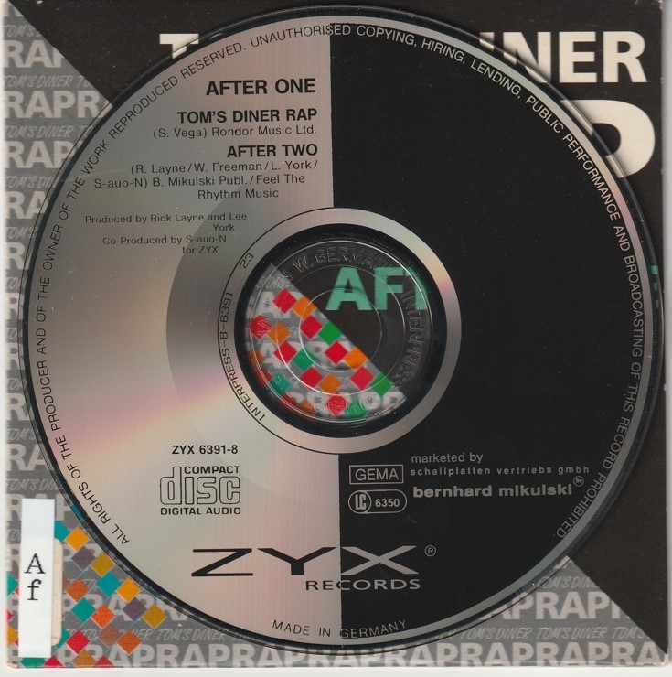 独CD★After One★Tom's Diner Rap／After Two（Suzanne Vega）★90年★ZYX6391-8★試聴可能の画像2