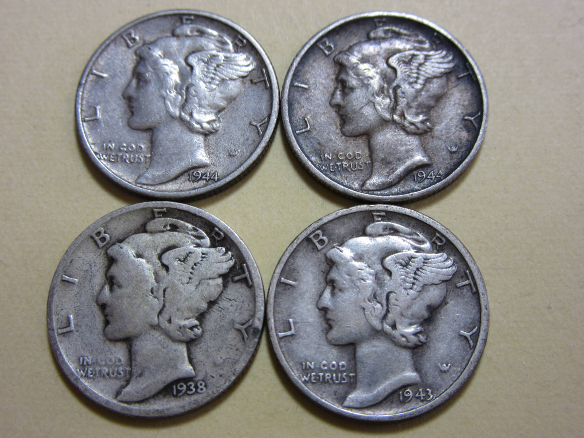 １１、アメリカ　ONE　DIME銀貨　４枚　９，８８ｇ_画像3