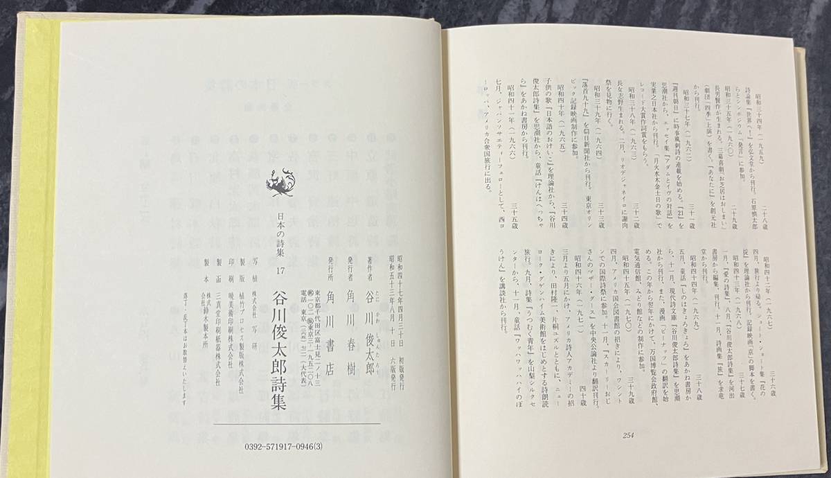 『谷川俊太郎詩集』　日本の詩集17　角川書店　二十億光年の孤独　函付き　6版_画像7