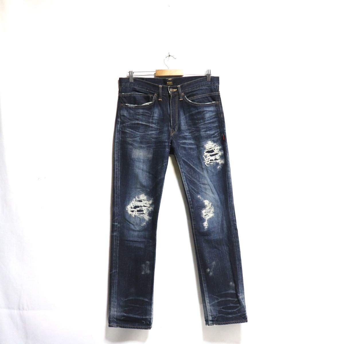 希少【WTAPS ダブルタップス】BLUES VERY SKINNY TRASH/TROUSERS COTTON DENIM/ダメージ加工/デニム パンツ/グランジデニム