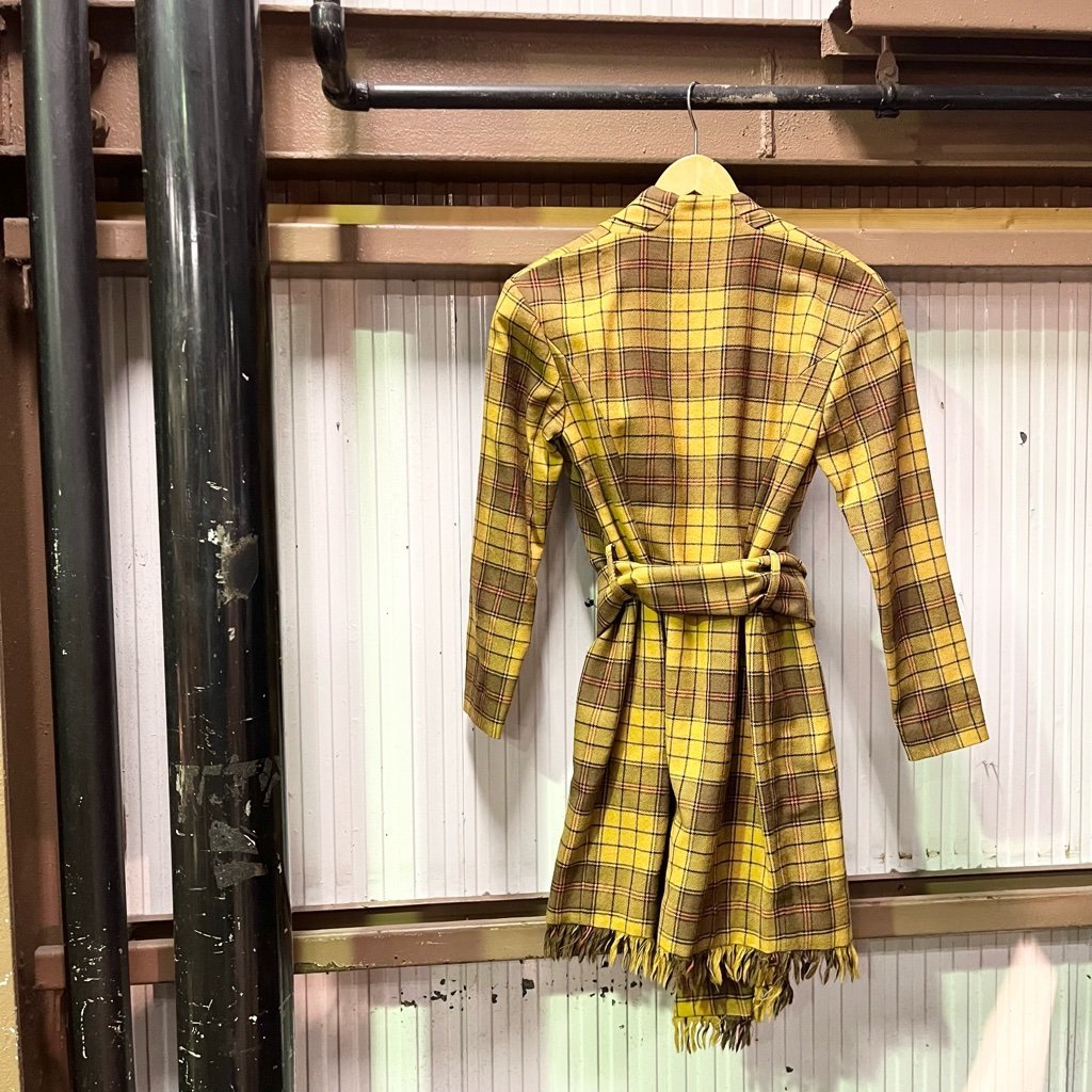  Vintage 49 AV JYUNKO SHIMADA check pattern gown jacket size 7 mustard × Brown Junko Shimada digjunkmarket