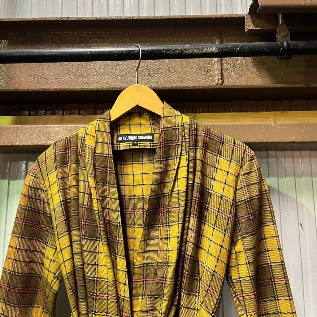 Vintage 49 AV JYUNKO SHIMADA check pattern gown jacket size 7 mustard × Brown Junko Shimada digjunkmarket