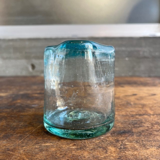気泡入り焼酎グラス ガラス ロックグラス 三角グラス 水色 直接引き取り歓迎(横浜市) digjunkmarket_画像3