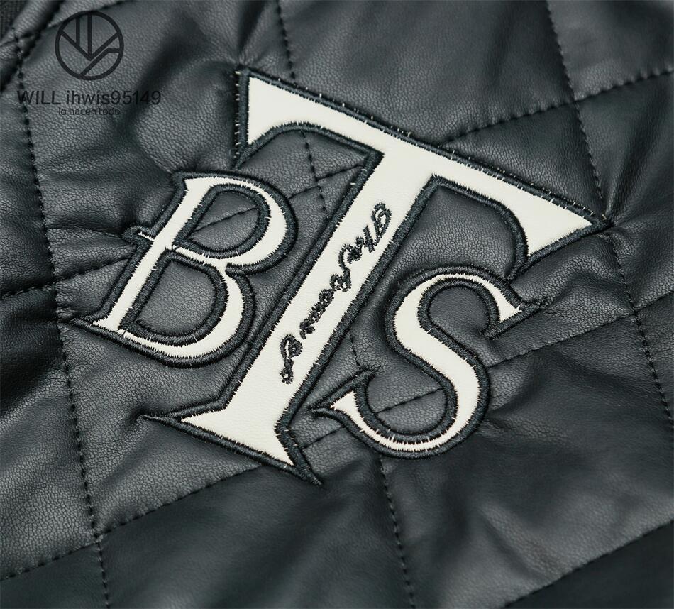 XP23　BTS　PUレザージャケット　メンズ　3XL(日本サイズで2XL程度)　中綿スタジャン　メンズ　ブルゾン　アウター　秋冬　保温　ブラック_画像4