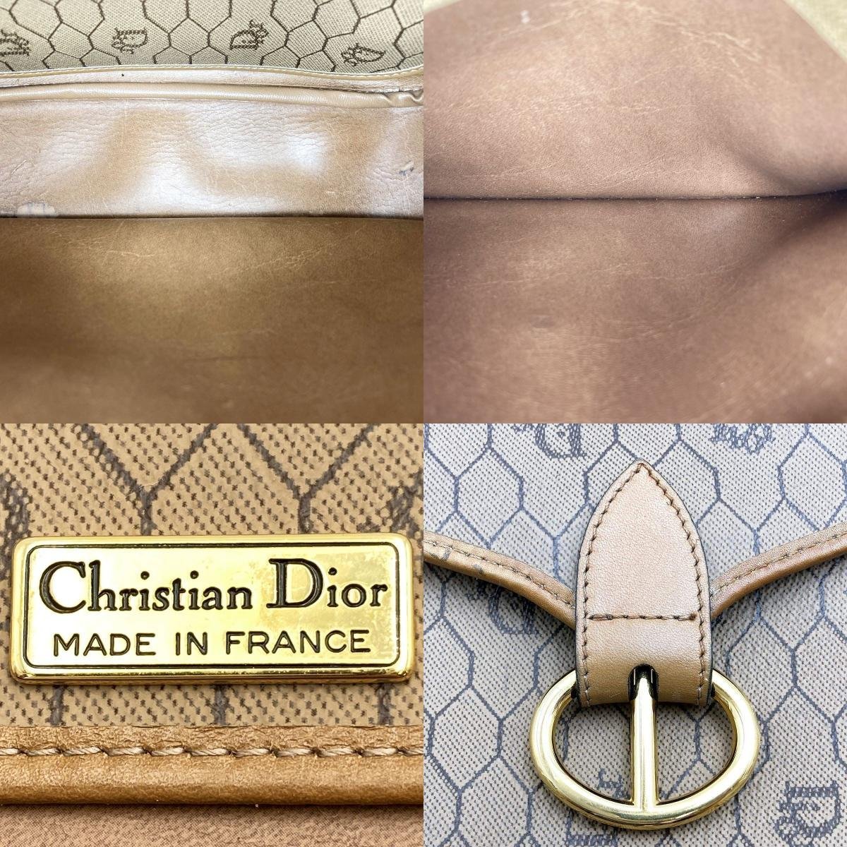 Christian Dior クリスチャンディオール ハニカム柄 ショルダーバッグ 斜め掛け バッグ ポシェット ブラウン PVC レディース USED 中古_画像9