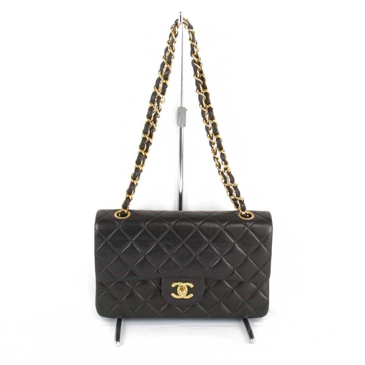 良品『USED』 CHANEL シャネル ダブルフラップマトラッセ23 ショルダーバッグ ブラック ラムスキン_画像1