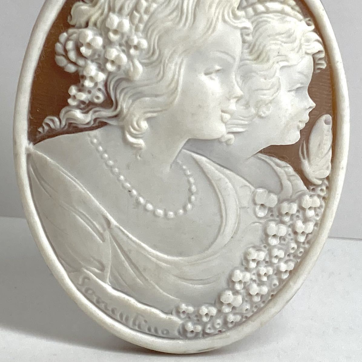 ●シェルカメオ14,1g●j 70.5ct 55.1×40.8mm 貴婦人 CAMEO 花 アンティーク stone 繊細 ルース 宝石 CF0_画像4