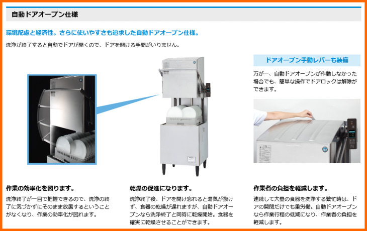 ホシザキ 業務用食器洗浄機 JWE-620UC-OP ドアタイプ 自動ドアオープンタイプ 幅640 奥行664 高さ1432_画像6