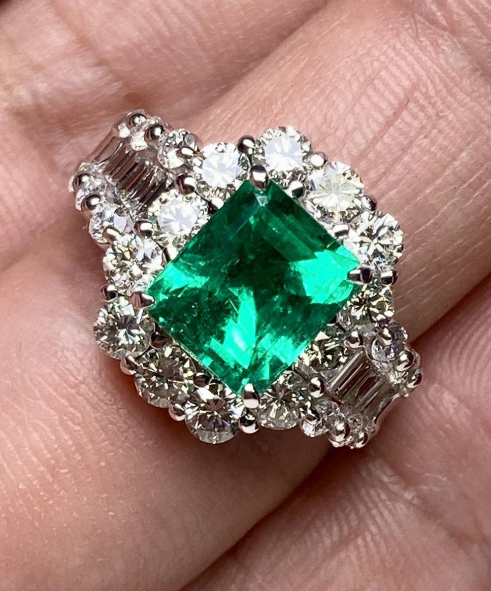 * [GIA with discrimination ] Colombia production fine quality F1 Class natural emerald 2.53ct diamond high class ring D2.10ct/Pt900 Colombia Emerald Ring*