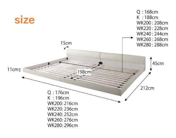  wide leather floor bed Serafiina premium pocket coil with mattress wide K240 frame : black mattress : white 