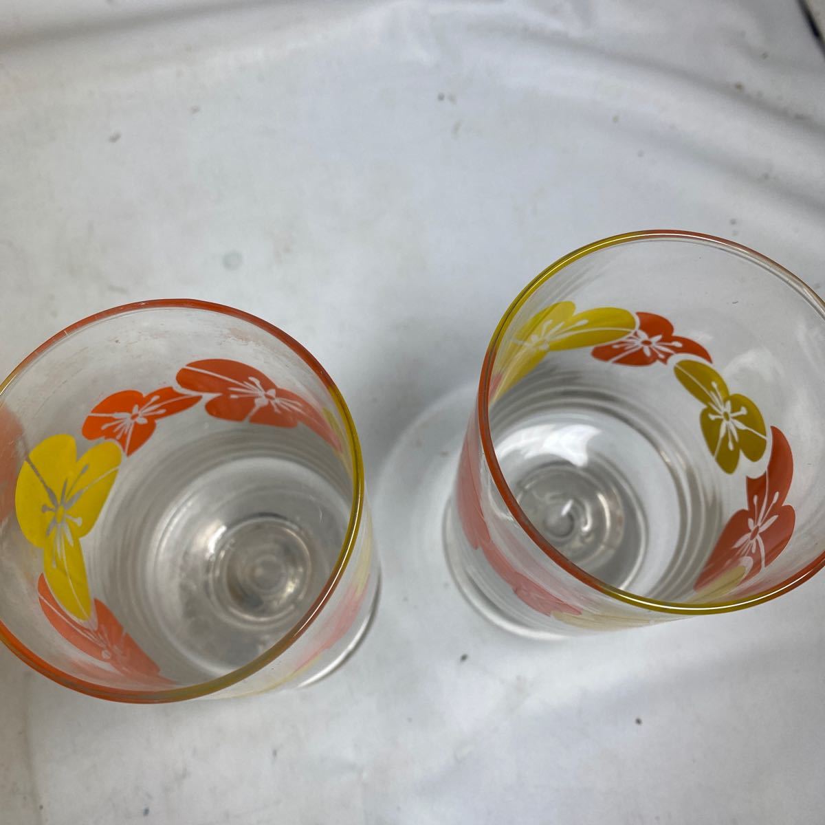 K201-065 アデリアグラス まとめ売り 昭和レトロ 花柄 ガラスコップ レトロポップ コップ グラス 中古現状品の画像6