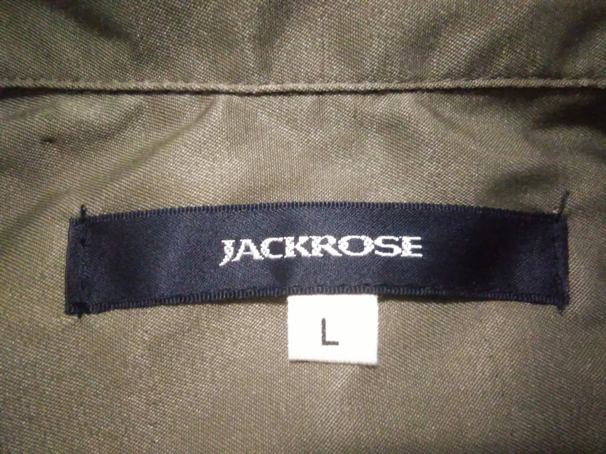 未使用／Lメンズ◆JACKROSE ジャックローズ◆光沢生地ポリエステル×綿 オープンカラー長袖シャツ カーキの画像4