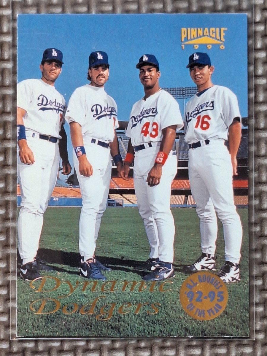 1996 Pinnacle #132 ERIC KARROS/MIKE PIAZZA/RAUL MONDESI/HIDEO NOMO Dynamic Dodgers Los Angeles Dodgersの画像1