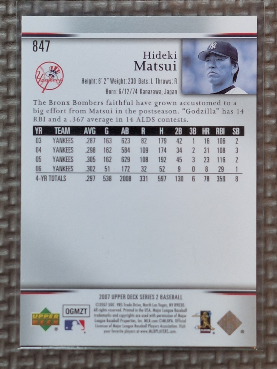 2007 Upper Deck #847 HIDEKI MATSUI New York Yankees Yomiuri Giantsの画像2