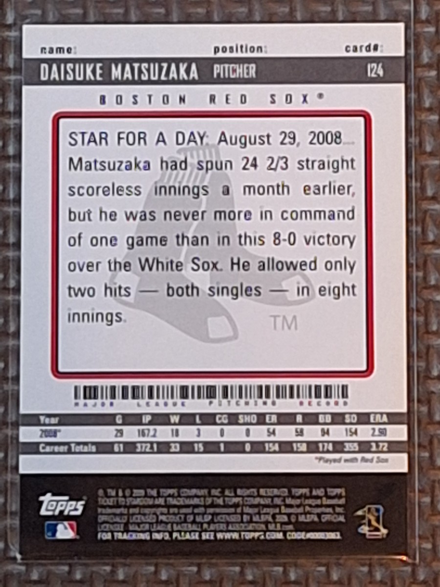 2009 Topps Ticket To Stardom #124 DAISUKE MATSUZAKA Boston Red Sox Saitama Seibu Lionsの画像2