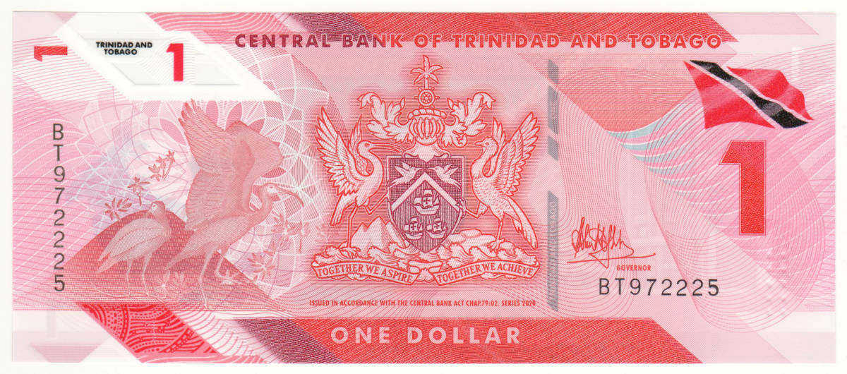 【未使用】トリニダードトバゴ 1ドルのポリマー紙幣 2020年版 ピン札　A06_画像1