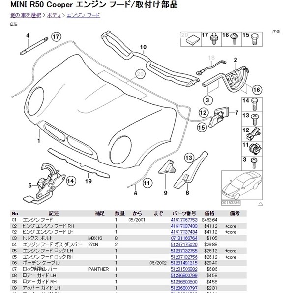 MINI online parts list Japanese correspondence R50 R53 R56 F55 F56 Clubman Mini 
